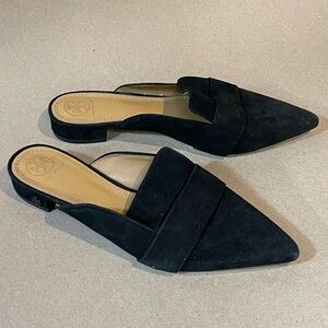 Tory Burch Black Suede Pointed Mule Loafers